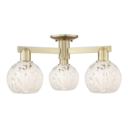 Innovations Lighting Arcadia 24in 3-Light Semi-Flush Mount | Industrial Antique Brass Steel and White Mouchette Glass | Model 716-3F-AB-G1216-6WM