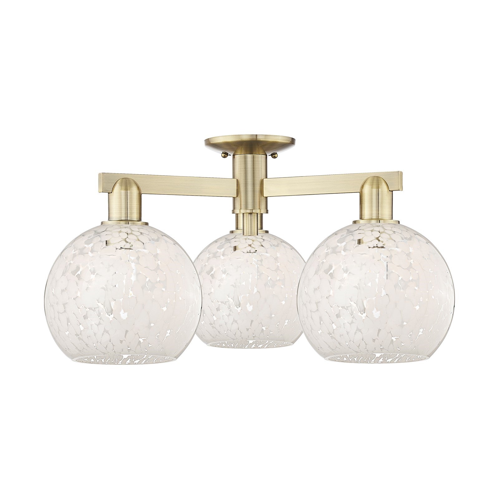 Innovations Lighting Arcadia 26in 3-Light Semi-Flush Mount | Industrial Antique Brass Steel and White Mouchette Glass | Model 716-3F-AB-G1216-8WM