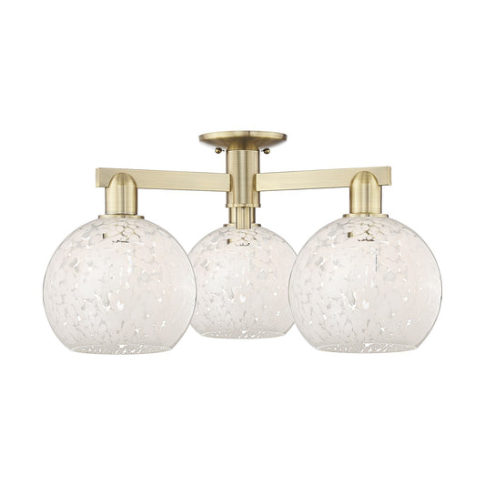 Innovations Lighting Arcadia 26in 3-Light Semi-Flush Mount | Industrial Antique Brass Steel and White Mouchette Glass | Model 716-3F-AB-G1216-8WM