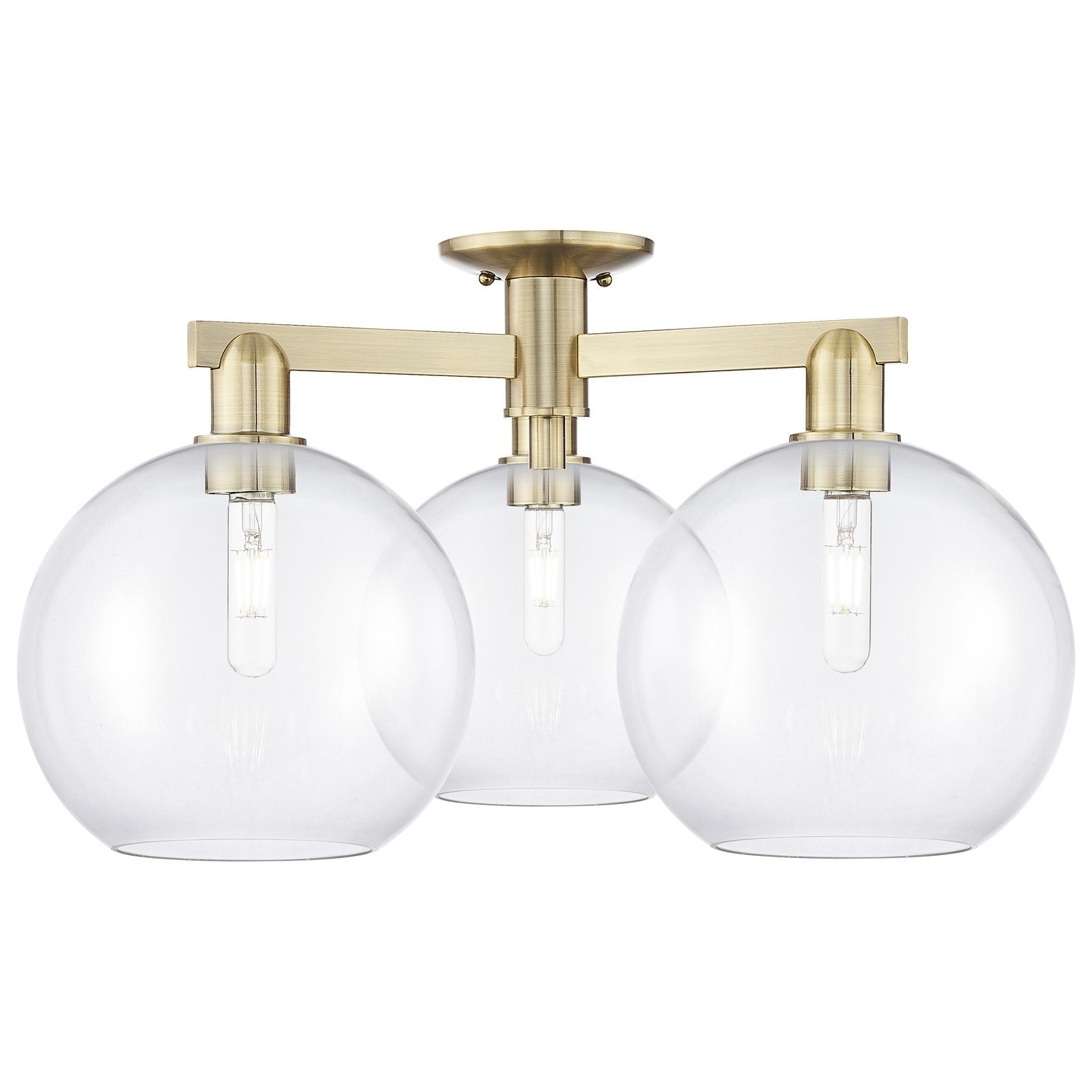 Innovations Athens 28in 3-Light Semi-Flush Mount | Industrial Antique Brass Steel and Clear Glass | Entryway & Hallway | 27.5 x | Model 716-3F-AB-G122-10