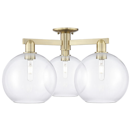 Innovations Athens 28in 3-Light Semi-Flush Mount | Industrial Antique Brass Steel and Clear Glass | Entryway & Hallway | 27.5 x | Model 716-3F-AB-G122-10