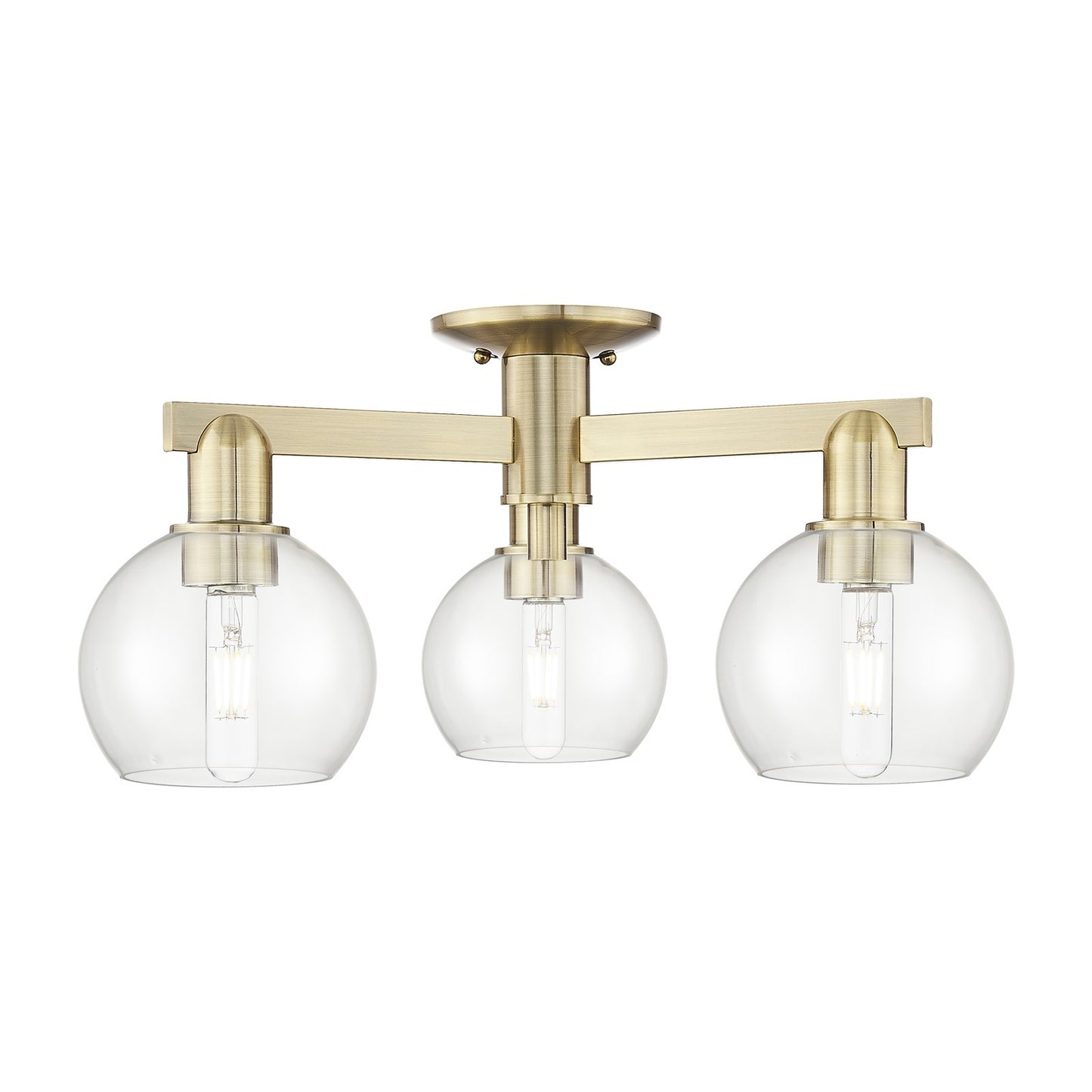 Innovations Athens 23in 3-Light Semi-Flush Mount | Industrial Antique Brass Steel and Clear Glass | Damp-Rated Entryway & Hallway | Model 716-3F-AB-G122-6
