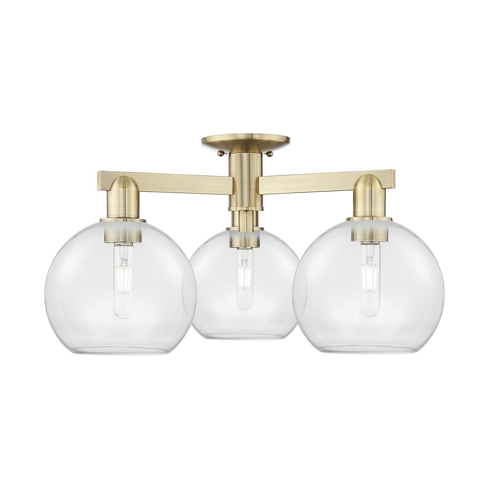 Innovations Athens 26in 3-Light Semi-Flush Mount | Industrial Antique Brass Steel and Clear Glass | Entryway & Hallway | 25.5 x | Model 716-3F-AB-G122-8
