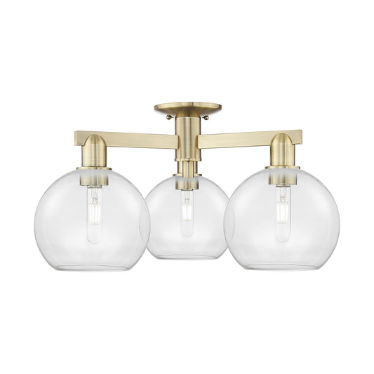 Innovations Athens 26in 3-Light Semi-Flush Mount | Industrial Antique Brass Steel and Clear Glass | Entryway & Hallway | 25.5 x | Model 716-3F-AB-G122-8
