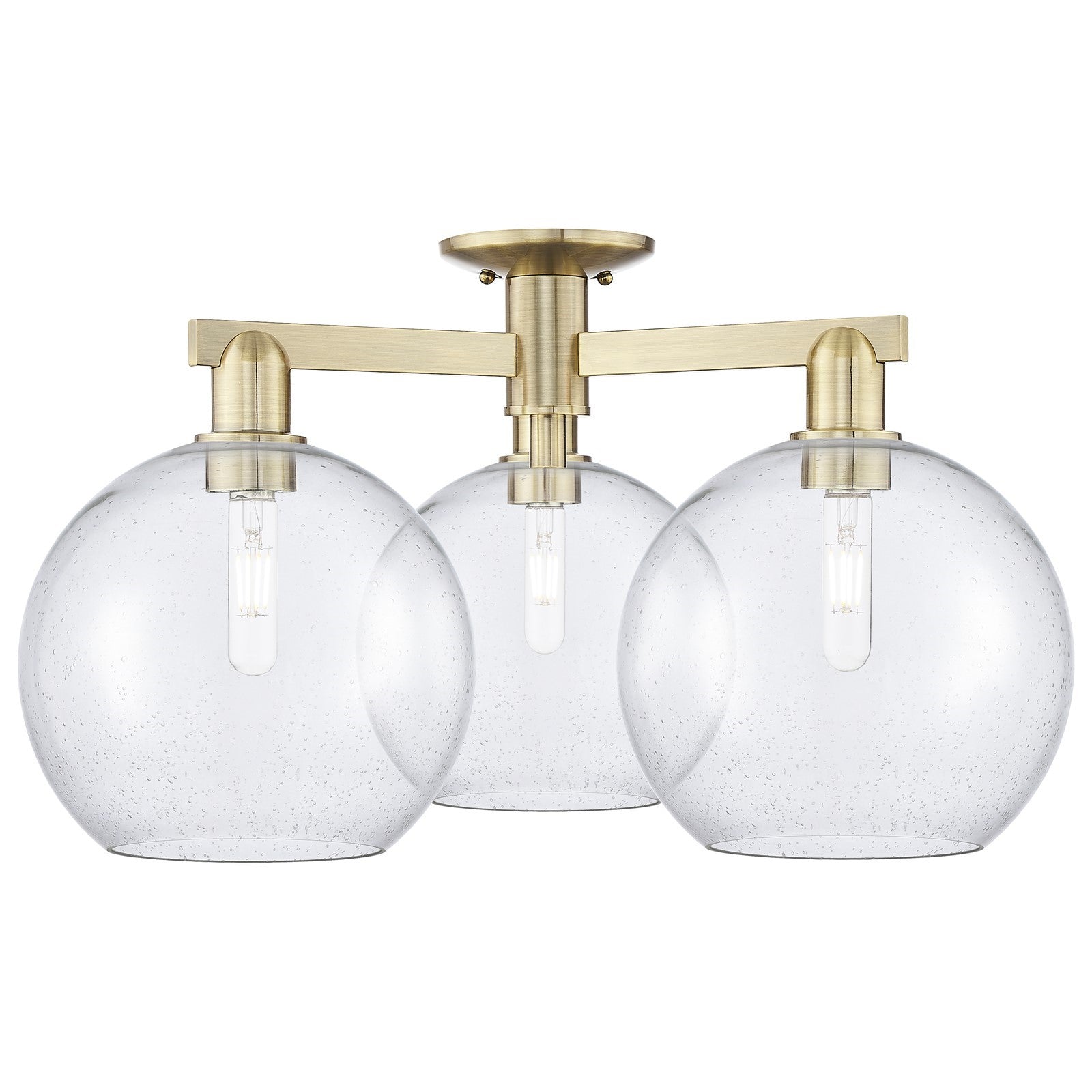 Innovations Athens 28in 3-Light Semi-Flush Mount | Industrial Antique Brass and Seedy Glass | Living Room & Bedroom | 27.5 x | Model 716-3F-AB-G124-10