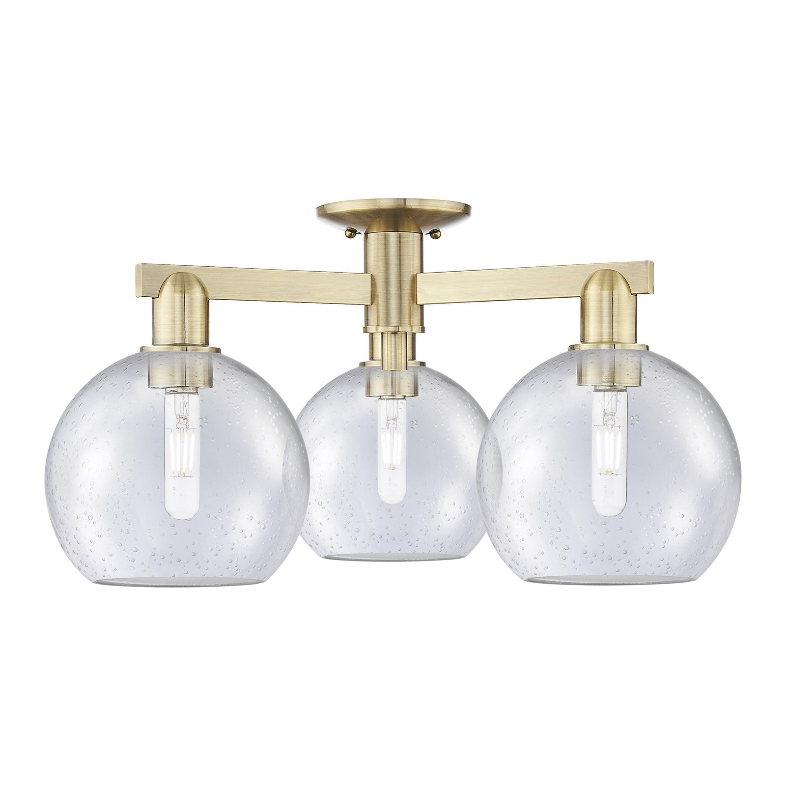 Innovations Athens 26in 3-Light Semi-Flush Mount | Industrial Antique Brass and Seedy Glass | Entryway & Hallway | 25.5 x 25.5 x | Model 716-3F-AB-G124-8