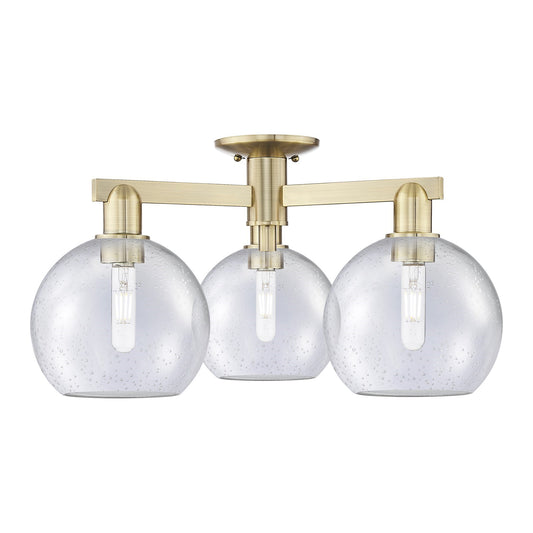 Innovations Athens 26in 3-Light Semi-Flush Mount | Industrial Antique Brass and Seedy Glass | Entryway & Hallway | 25.5 x 25.5 x | Model 716-3F-AB-G124-8