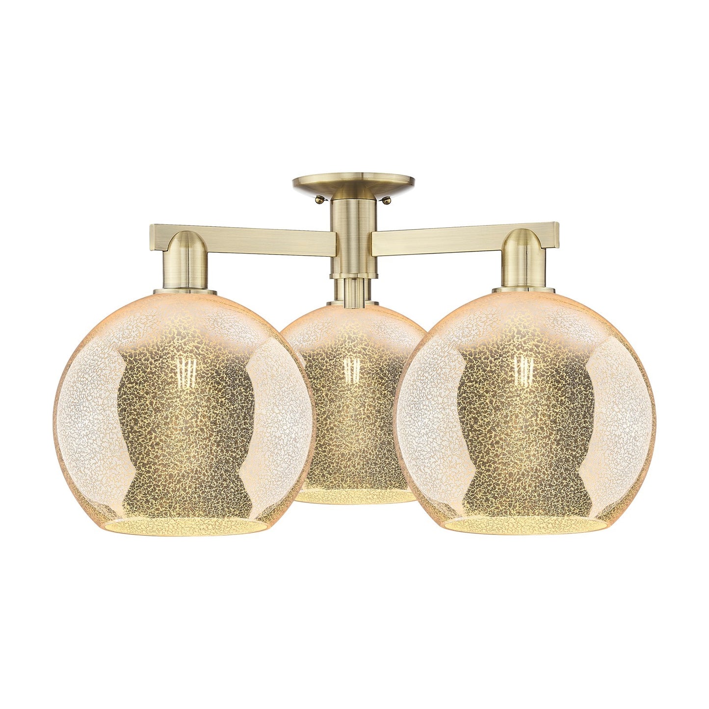 Innovations Athens 28in 3-Light Semi-Flush Mount | Industrial Antique Brass and Mercury Glass | Living Room & Dining Room | 27.5 | Model 716-3F-AB-G128-10