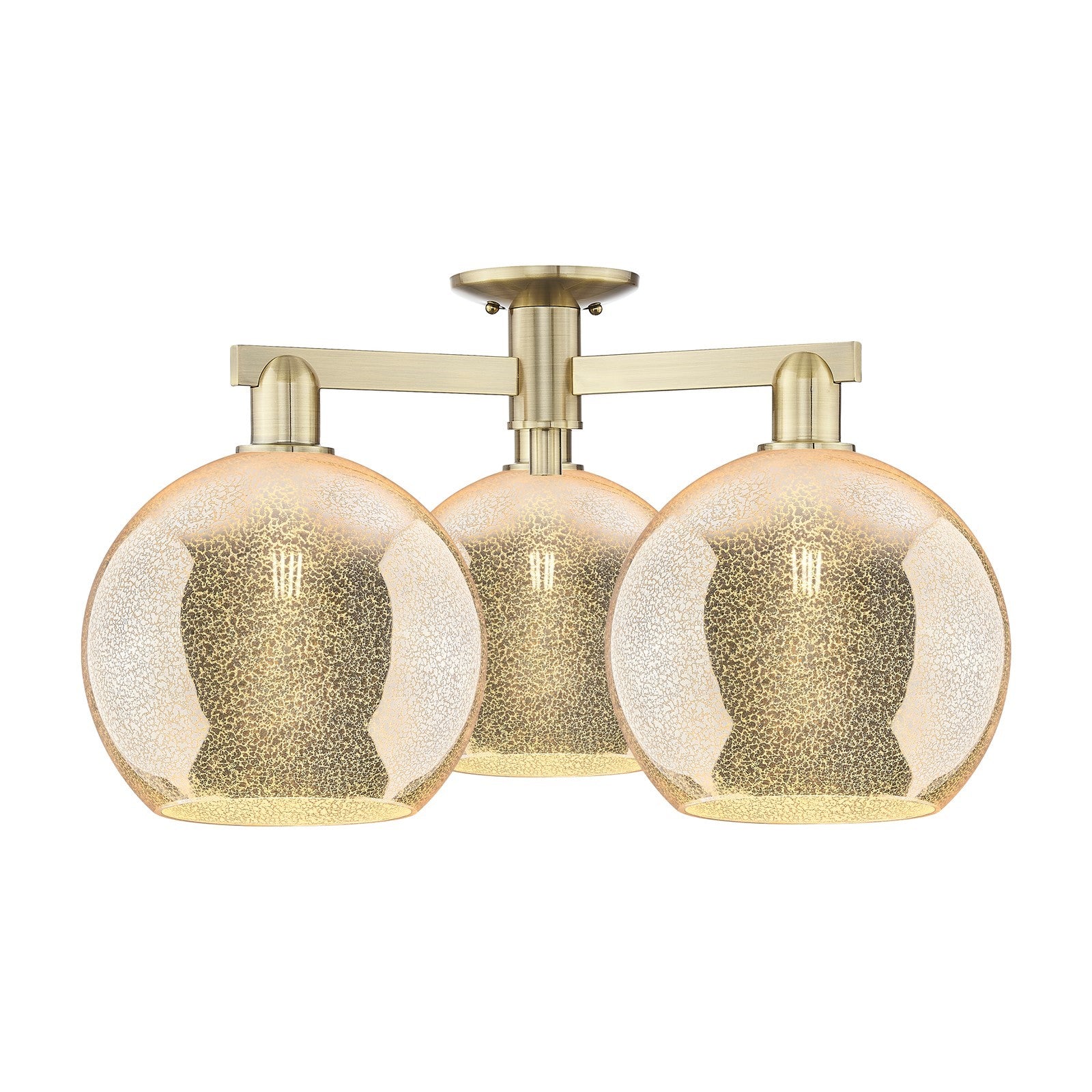 Innovations Athens 28in 3-Light Semi-Flush Mount | Industrial Antique Brass and Mercury Glass | Living Room & Dining Room | 27.5 | Model 716-3F-AB-G128-10