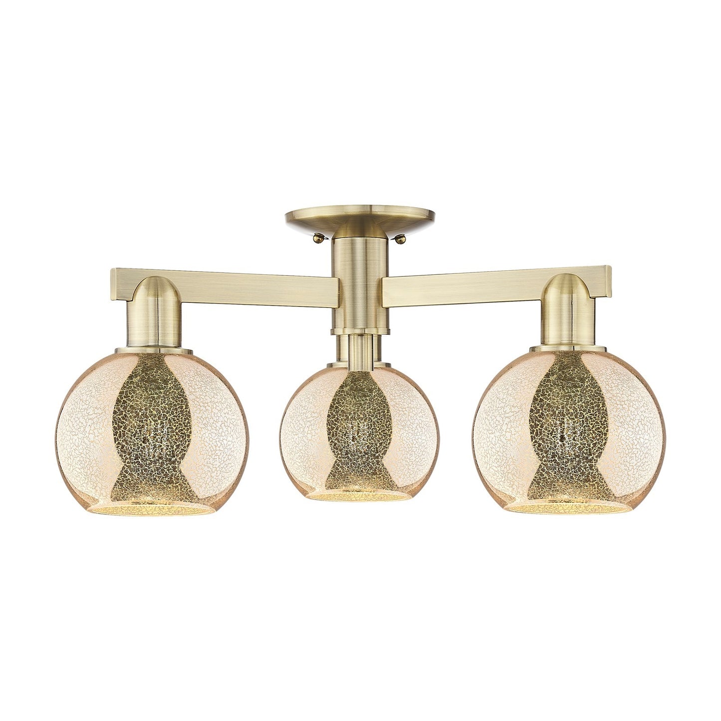 Innovations Athens 23in 3-Light Semi-Flush Mount | Industrial Antique Brass Steel and Mercury Glass | Entryway & Hallway | 23.38 | Model 716-3F-AB-G128-6