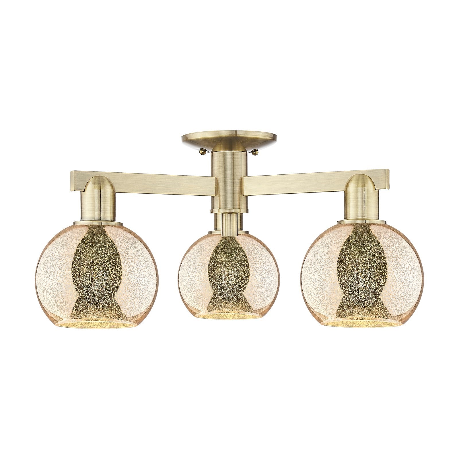 Innovations Athens 23in 3-Light Semi-Flush Mount | Industrial Antique Brass Steel and Mercury Glass | Entryway & Hallway | 23.38 | Model 716-3F-AB-G128-6