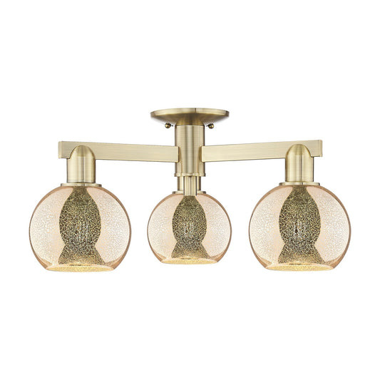 Innovations Athens 23in 3-Light Semi-Flush Mount | Industrial Antique Brass Steel and Mercury Glass | Entryway & Hallway | 23.38 | Model 716-3F-AB-G128-6