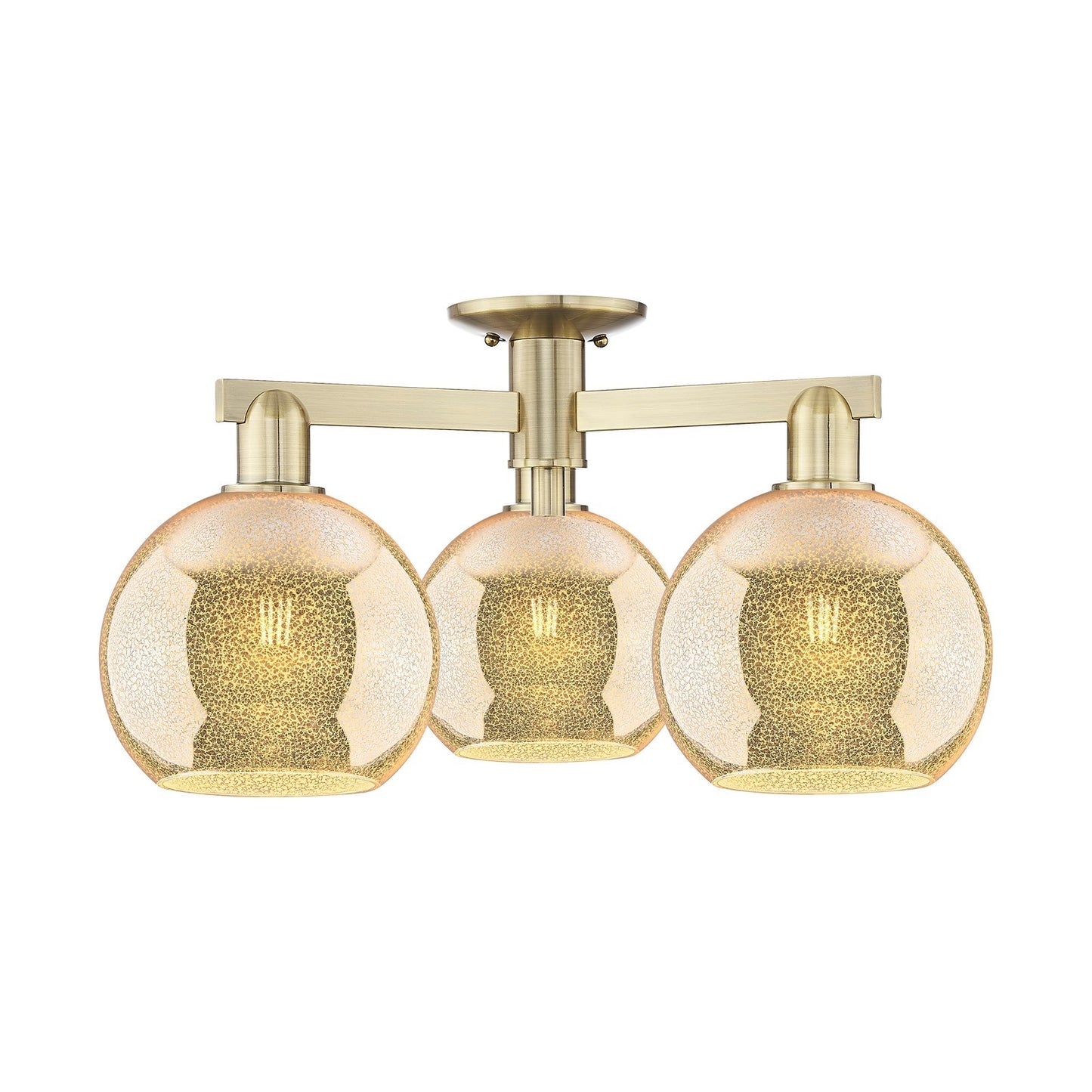Innovations Athens 26in 3-Light Semi-Flush Mount | Industrial Antique Brass and Mercury Glass | Damp-Rated Entryway & Hallway | Model 716-3F-AB-G128-8