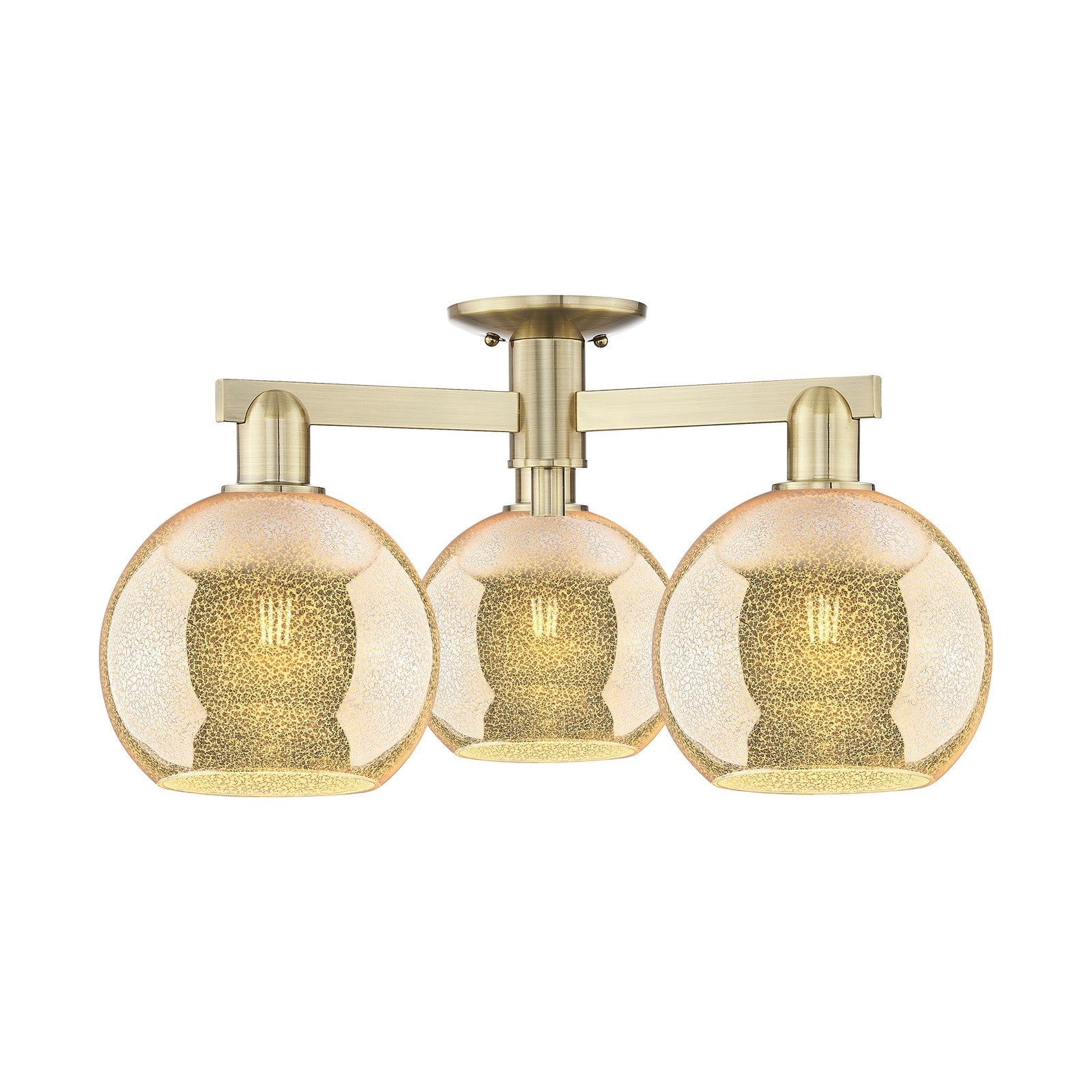 Innovations Athens 26in 3-Light Semi-Flush Mount | Industrial Antique Brass and Mercury Glass | Damp-Rated Entryway & Hallway | Model 716-3F-AB-G128-8
