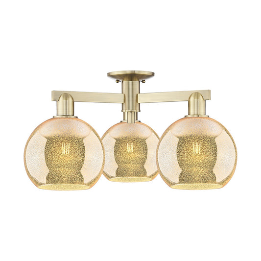 Innovations Athens 26in 3-Light Semi-Flush Mount | Industrial Antique Brass and Mercury Glass | Damp-Rated Entryway & Hallway | Model 716-3F-AB-G128-8