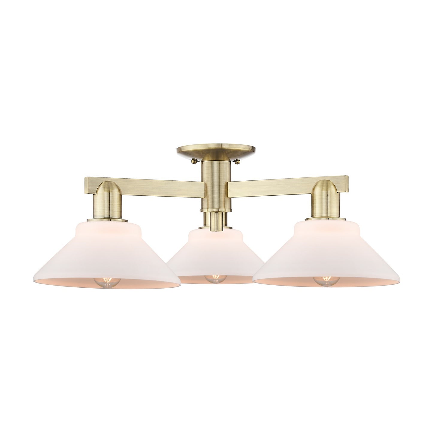 Innovations Orwell 26in 3-Light Semi-Flush Mount | Industrial Antique Brass and Matte White Glass | Kitchen & Hallway | 25.88 x | Model 716-3F-AB-G131