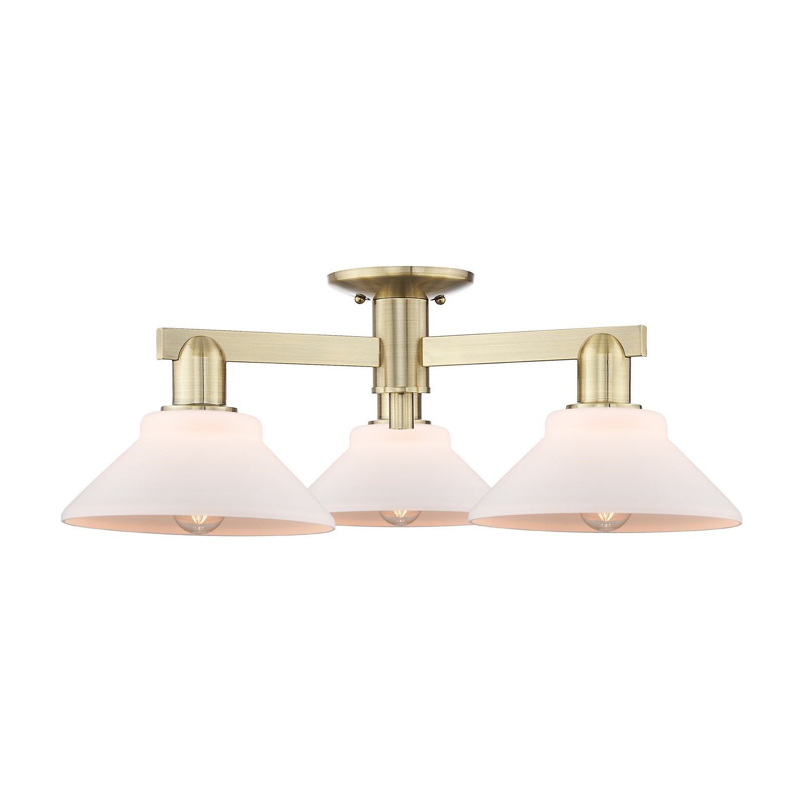 Innovations Orwell 26in 3-Light Semi-Flush Mount | Industrial Antique Brass and Matte White Glass | Kitchen & Hallway | 25.88 x | Model 716-3F-AB-G131
