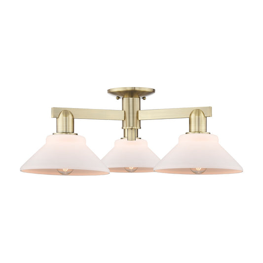 Innovations Orwell 26in 3-Light Semi-Flush Mount | Industrial Antique Brass and Matte White Glass | Kitchen & Hallway | 25.88 x | Model 716-3F-AB-G131