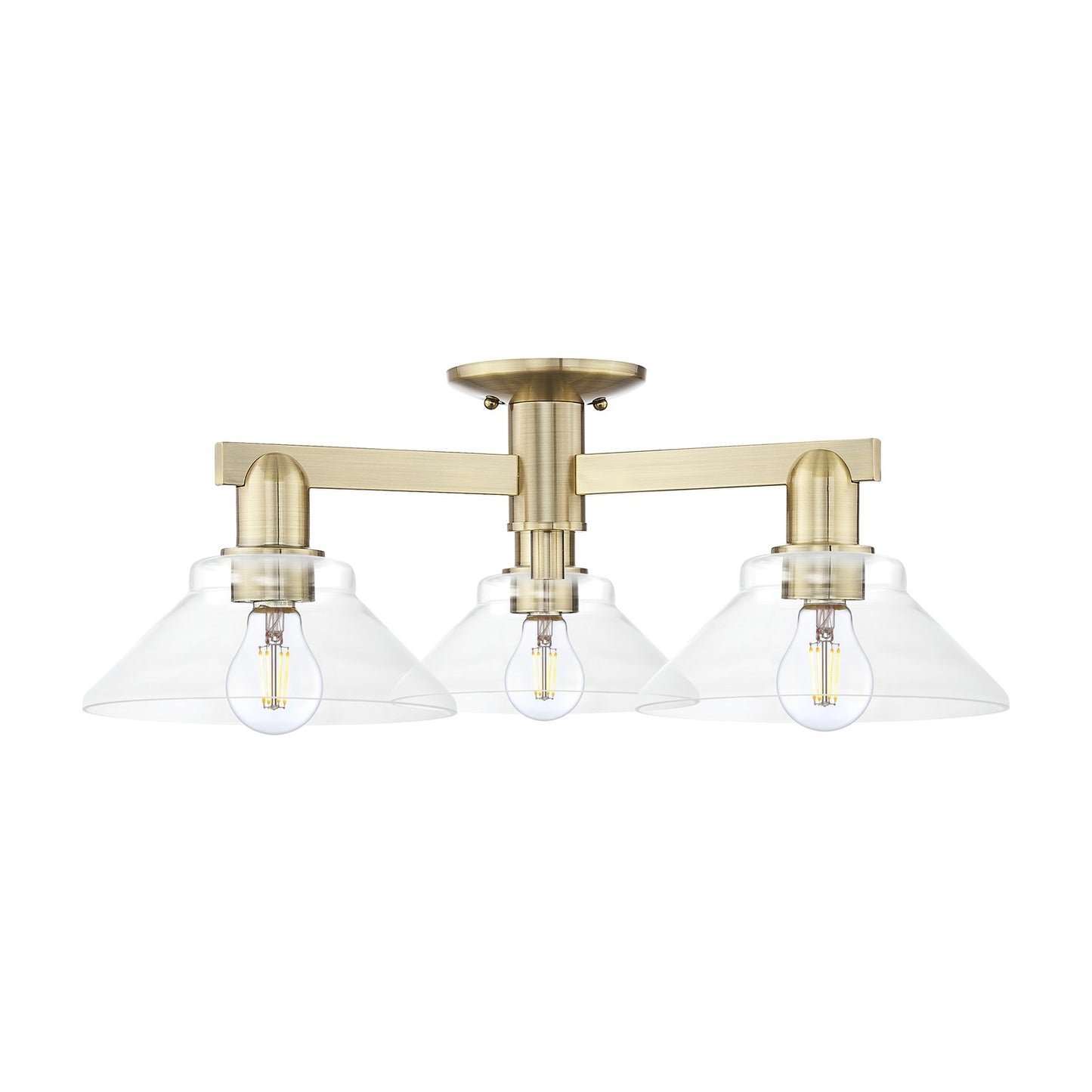 Innovations Orwell 26in 3-Light Semi-Flush Mount | Industrial Antique Brass Steel and Clear Glass | Entryway & Hallway | 25.88 x | Model 716-3F-AB-G132