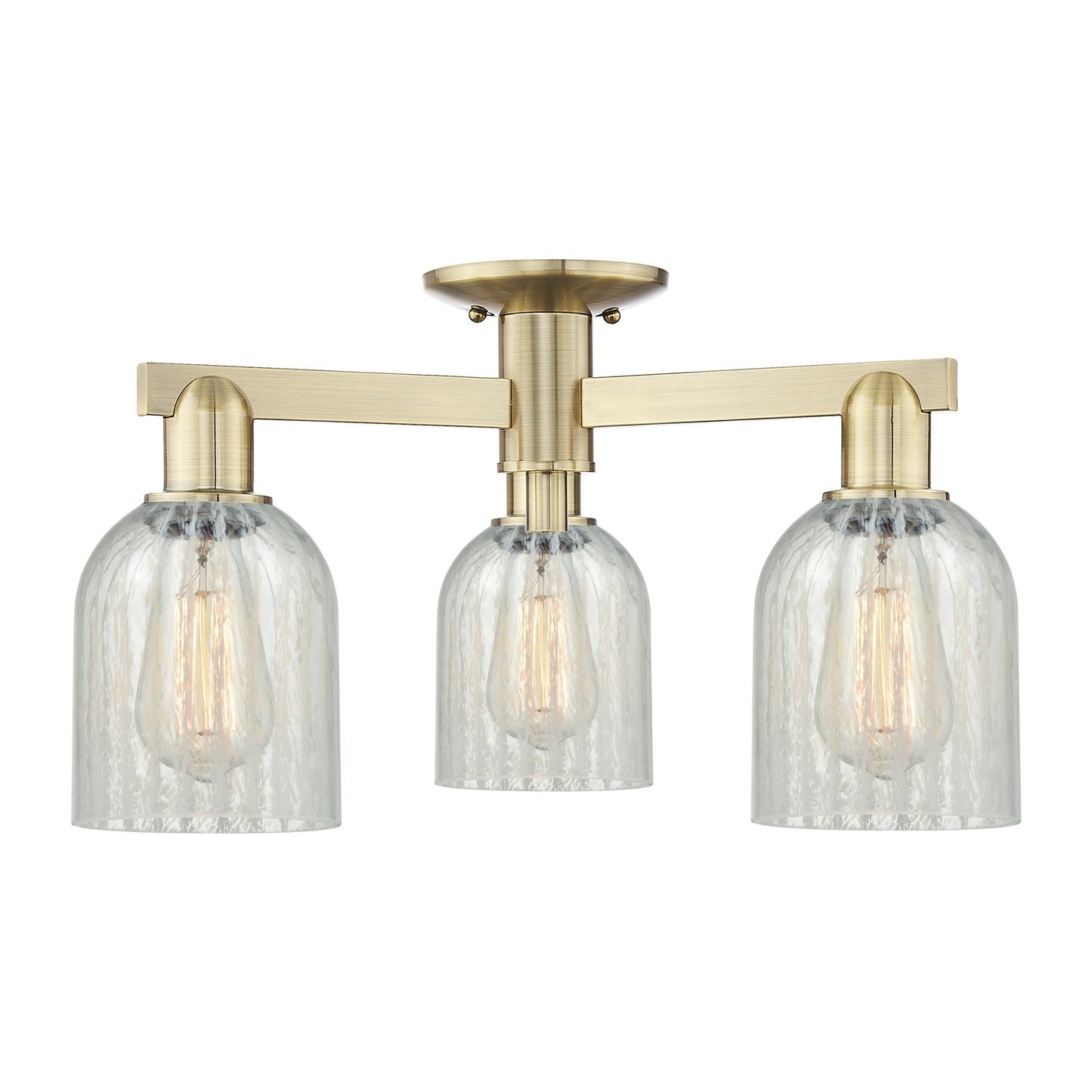 Innovations Caledonia 23in 3-Light Semi-Flush Mount | Industrial Antique Brass Steel and Mouchette Glass | Entryway & Hallway | Model 716-3F-AB-G2511