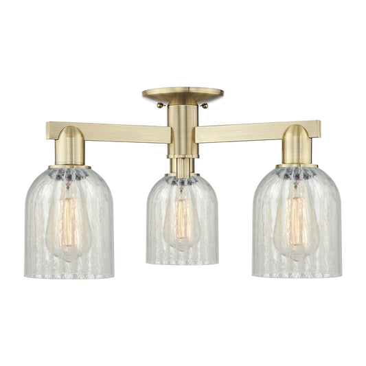 Innovations Caledonia 23in 3-Light Semi-Flush Mount | Industrial Antique Brass Steel and Mouchette Glass | Entryway & Hallway | Model 716-3F-AB-G2511