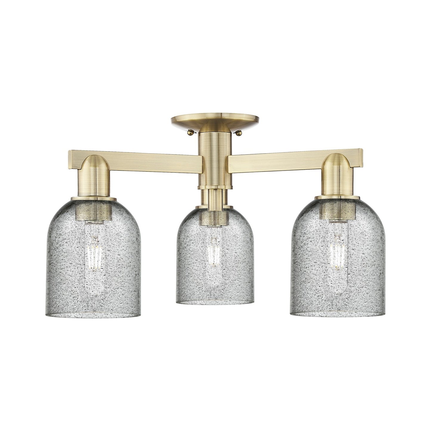 Innovations Caledonia 23in 3-Light Semi-Flush Mount | Industrial Antique Brass and Charcoal Glass | Kitchen & Hallway | 22.5 x | Model 716-3F-AB-G257