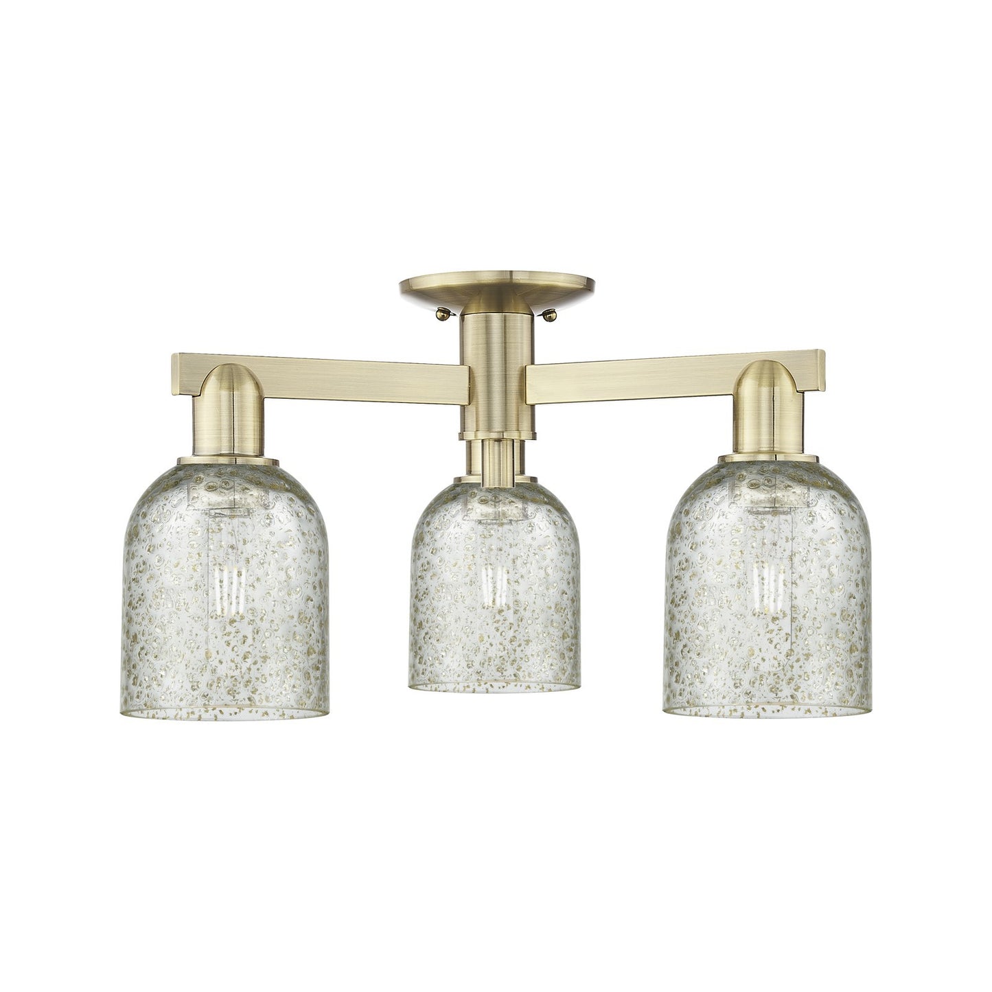 Innovations Caledonia 23in 3-Light Semi-Flush Mount | Industrial Antique Brass and Mica Glass | Kitchen & Hallway | 22.5 x 10.88 in | Model 716-3F-AB-G259