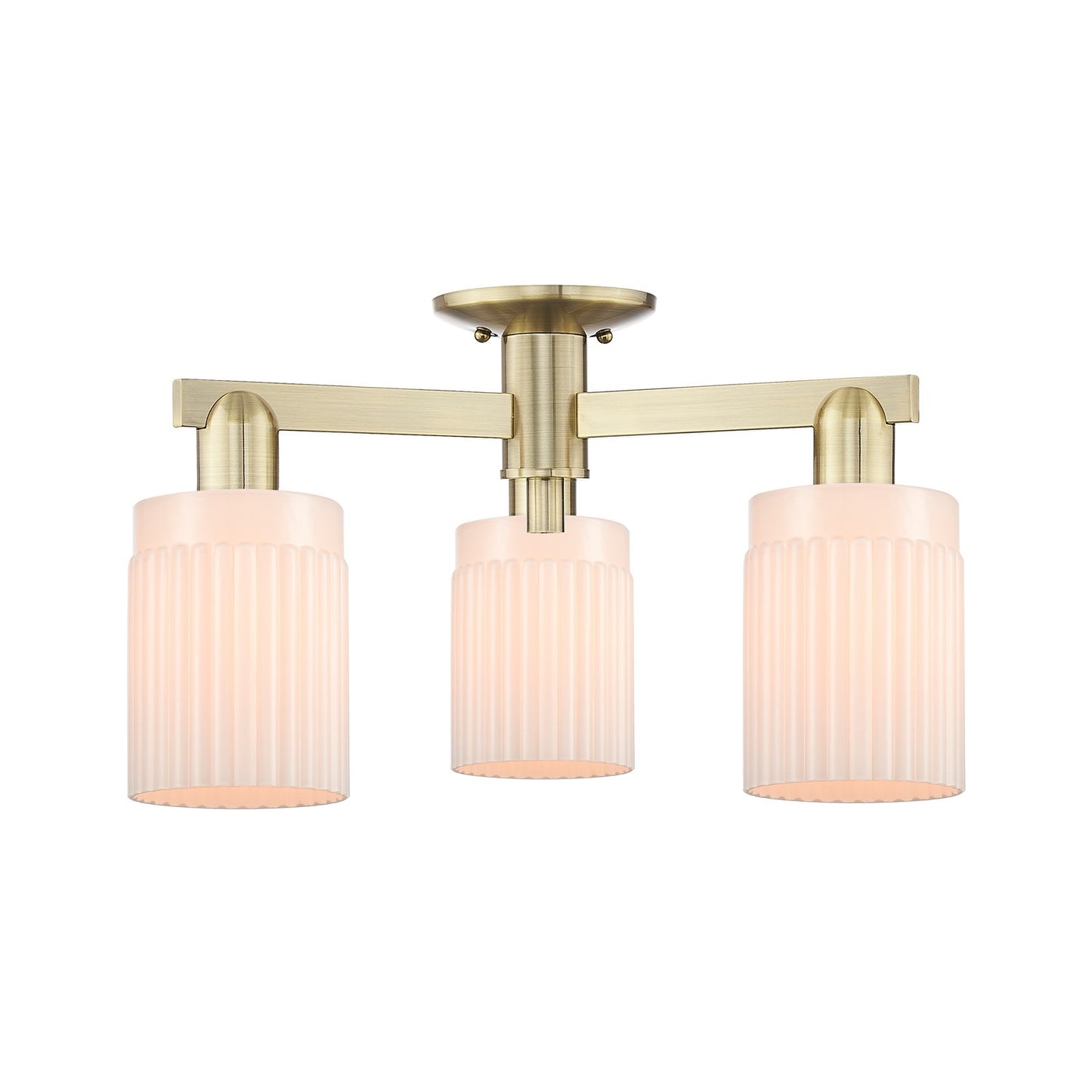 Innovations Hadley 22in 3-Light Semi-Flush Mount | Industrial Antique Brass Steel and Matte White Ribbed Glass | Damp Location | Model 716-3F-AB-G341
