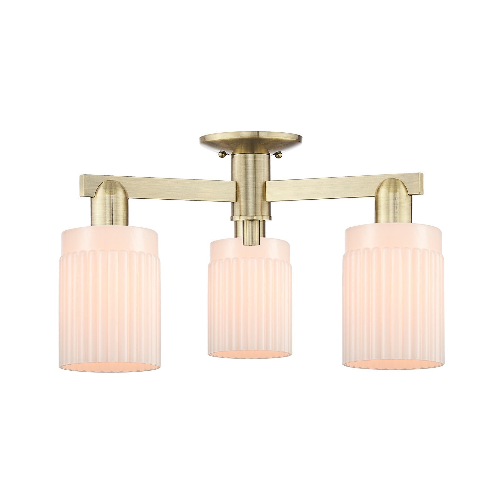 Innovations Hadley 22in 3-Light Semi-Flush Mount | Industrial Antique Brass Steel and Matte White Ribbed Glass | Damp Location | Model 716-3F-AB-G341