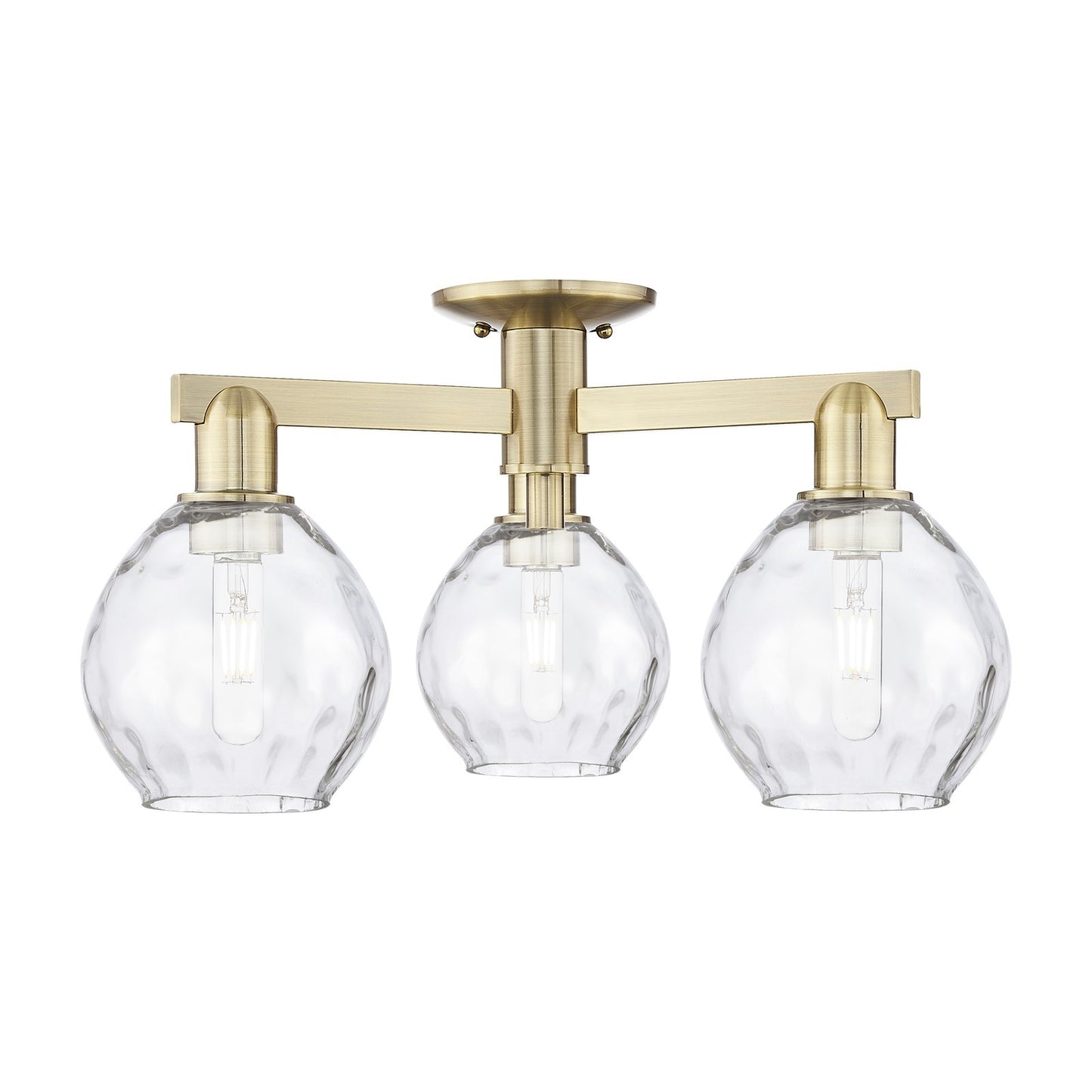Innovations Waverly 24in 3-Light Semi-Flush Mount | Industrial Antique Brass and Clear Glass | Living Room & Dining Room | 23.5 x | Model 716-3F-AB-G362