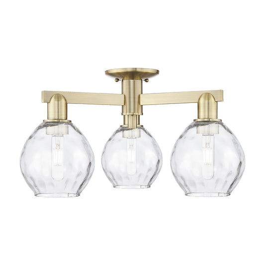 Innovations Waverly 24in 3-Light Semi-Flush Mount | Industrial Antique Brass and Clear Glass | Living Room & Dining Room | 23.5 x | Model 716-3F-AB-G362