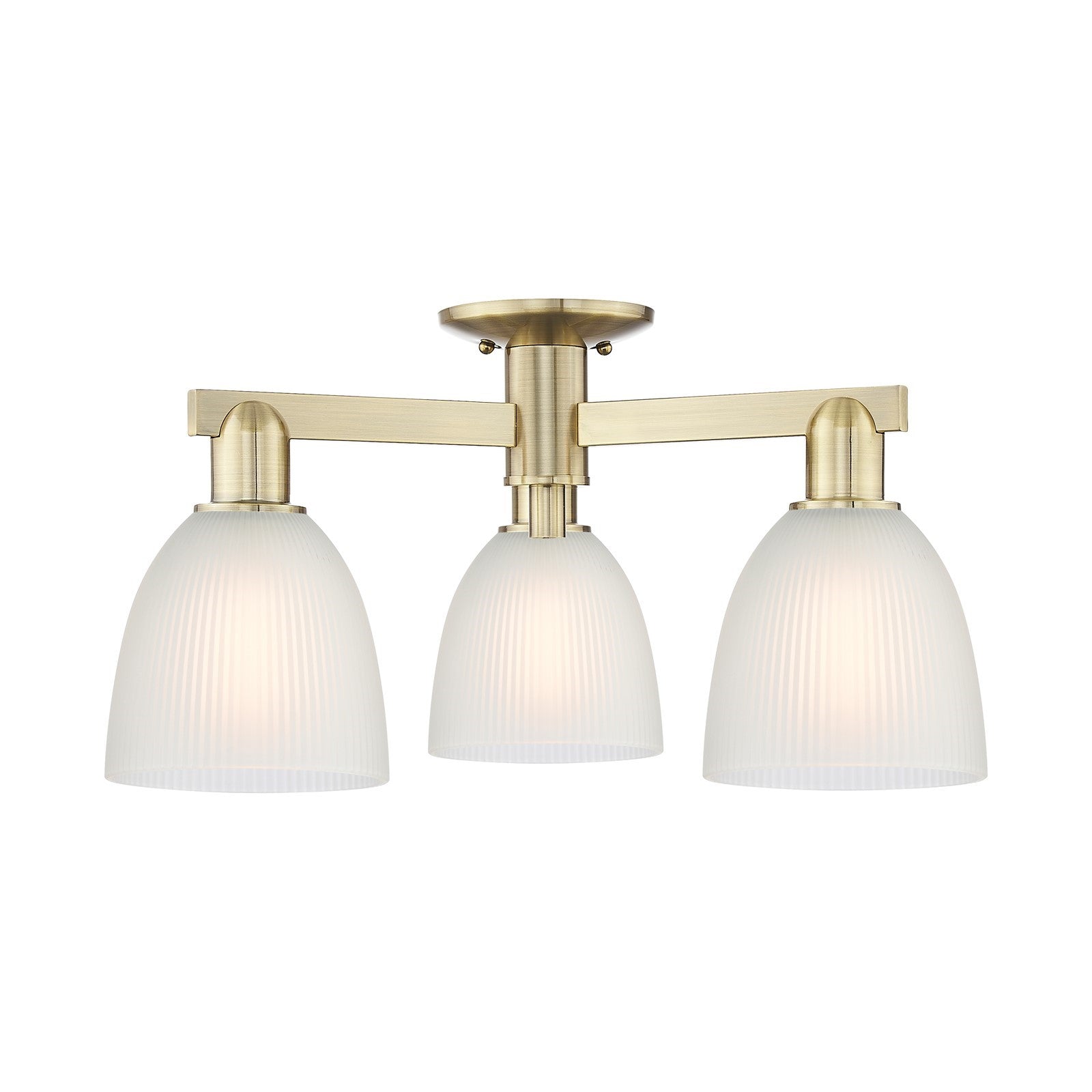 Innovations Castile 24in 3-Light Semi-Flush Mount | Industrial Antique Brass and White Glass | Kitchen & Hallway | 23.5 x 10.88 in | Model 716-3F-AB-G381