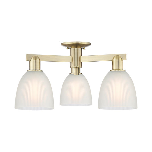 Innovations Castile 24in 3-Light Semi-Flush Mount | Industrial Antique Brass and White Glass | Kitchen & Hallway | 23.5 x 10.88 in | Model 716-3F-AB-G381