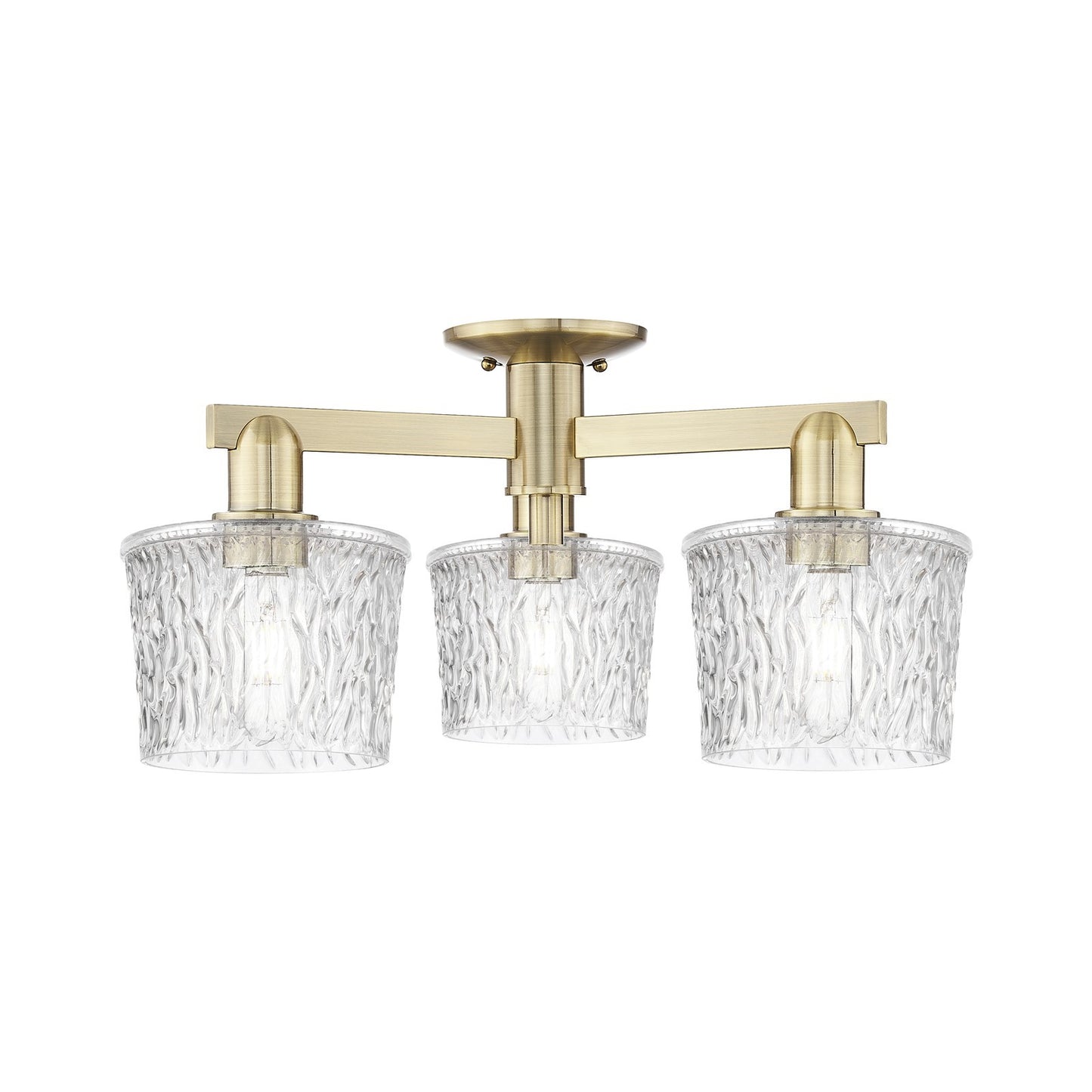 Innovations Niagara 24in 3-Light Semi-Flush Mount | Industrial Antique Brass and Clear Glass | Living Room, Bedroom & Hallway | 24 | Model 716-3F-AB-G402