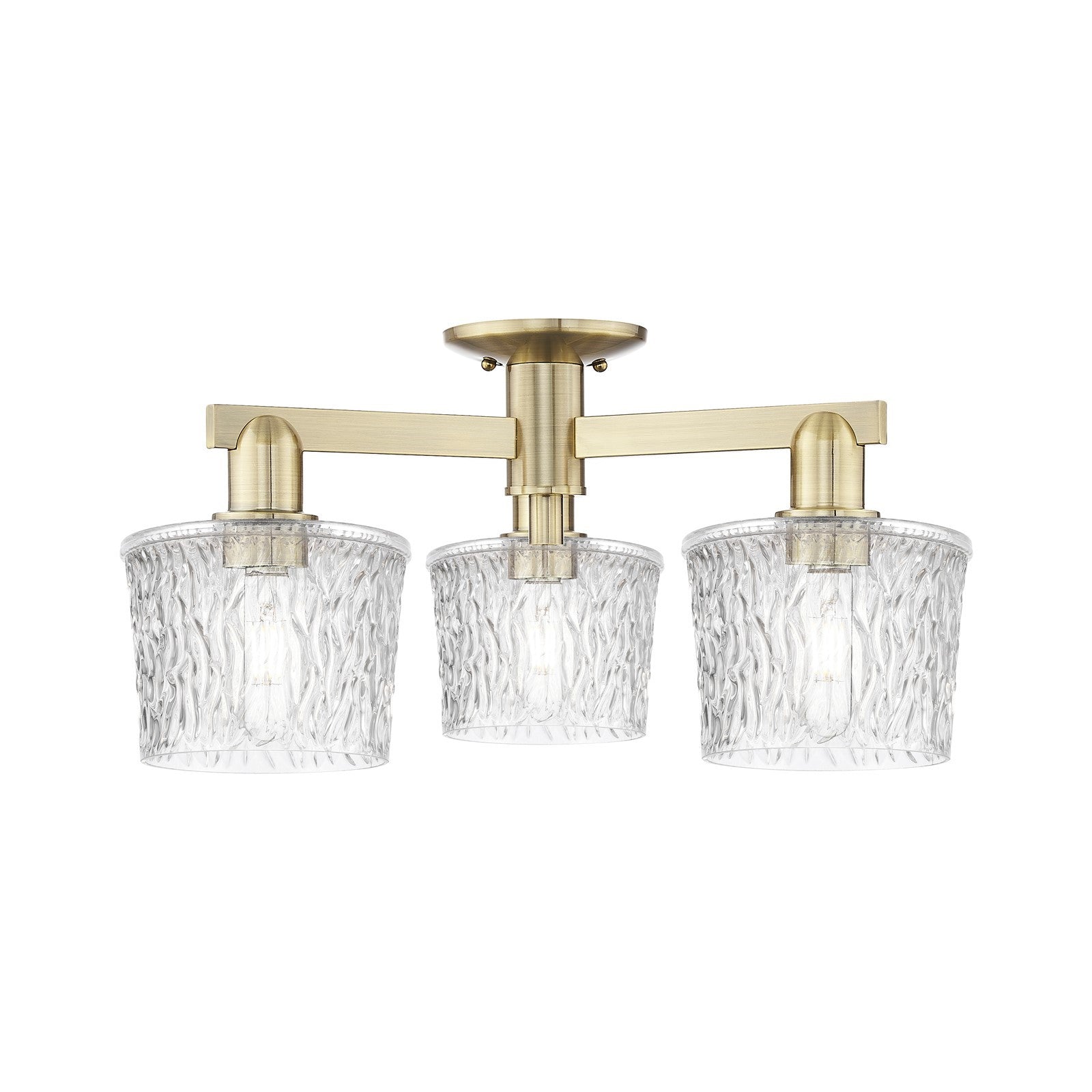 Innovations Niagara 24in 3-Light Semi-Flush Mount | Industrial Antique Brass and Clear Glass | Living Room, Bedroom & Hallway | 24 | Model 716-3F-AB-G402