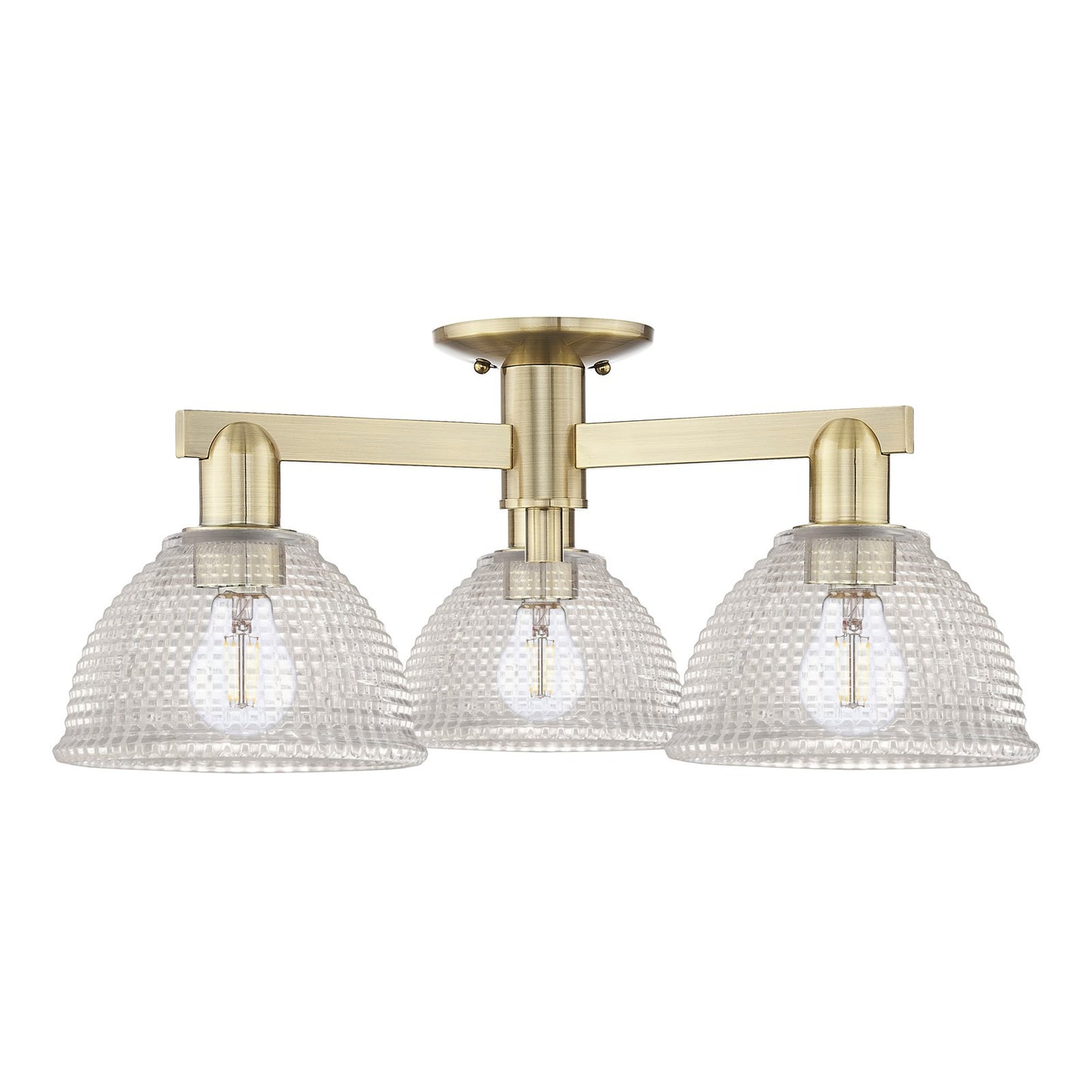 Innovations Arietta 26in 3-Light Semi-Flush Mount | Industrial Antique Brass Steel and Clear Glass | Living Room & Bedroom | 25.5 x | Model 716-3F-AB-G422