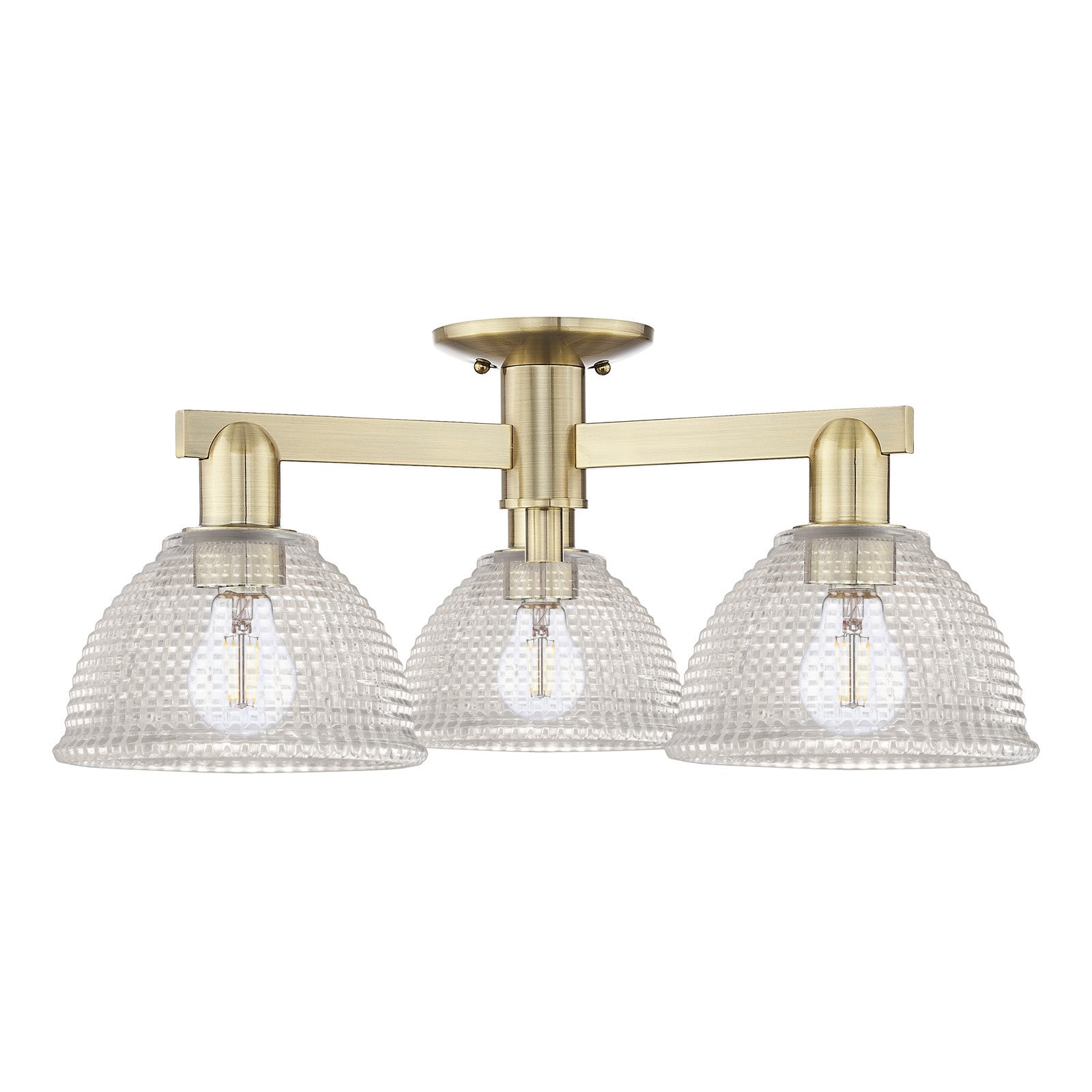 Innovations Arietta 26in 3-Light Semi-Flush Mount | Industrial Antique Brass Steel and Clear Glass | Living Room & Bedroom | 25.5 x | Model 716-3F-AB-G422