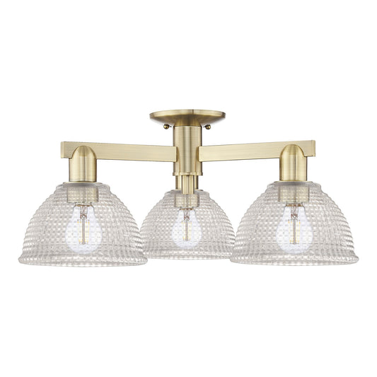 Innovations Arietta 26in 3-Light Semi-Flush Mount | Industrial Antique Brass Steel and Clear Glass | Living Room & Bedroom | 25.5 x | Model 716-3F-AB-G422