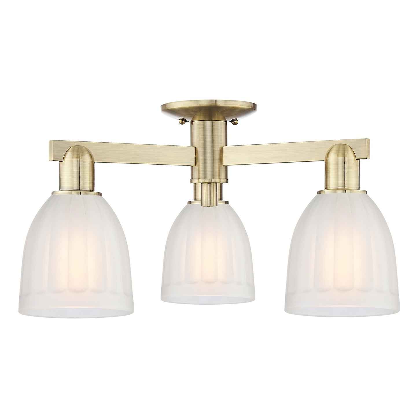 Innovations Brookfield 23in 3-Light Semi-Flush Mount | Industrial Antique Brass and White Frosted Ribbed Glass | Kitchen & Hallway | Model 716-3F-AB-G441