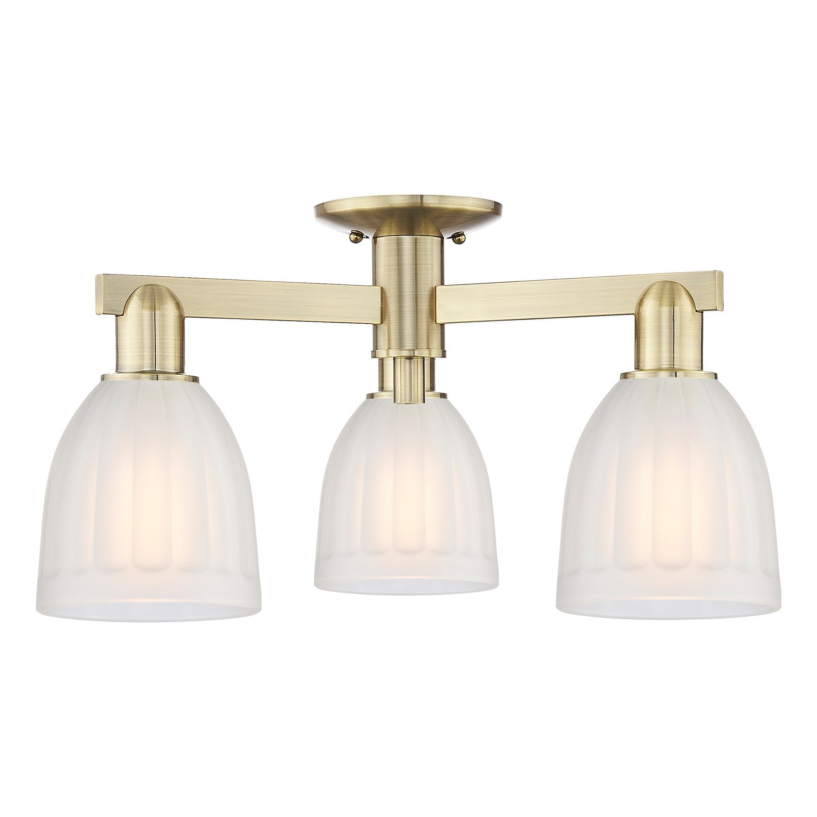 Innovations Brookfield 23in 3-Light Semi-Flush Mount | Industrial Antique Brass and White Frosted Ribbed Glass | Kitchen & Hallway | Model 716-3F-AB-G441