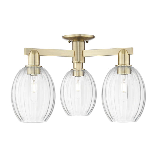 Innovations Preston Bulb 24in 3-Light Semi-Flush Mount | Industrial Antique Brass and Clear Glass | Entryway & Hallway | 23.75 | Model 716-3F-AB-G459-6CL
