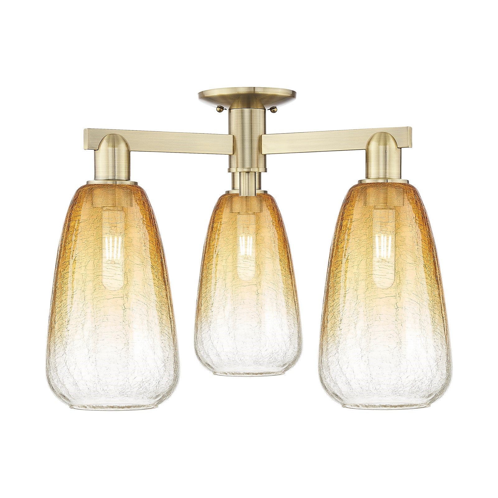Innovations Brookhaven Almond 23.5in 3-Light Semi-Flush Mount | Industrial Antique Brass Steel and Amber Glass | Kitchen & | Model 716-3F-AB-G480-6AM