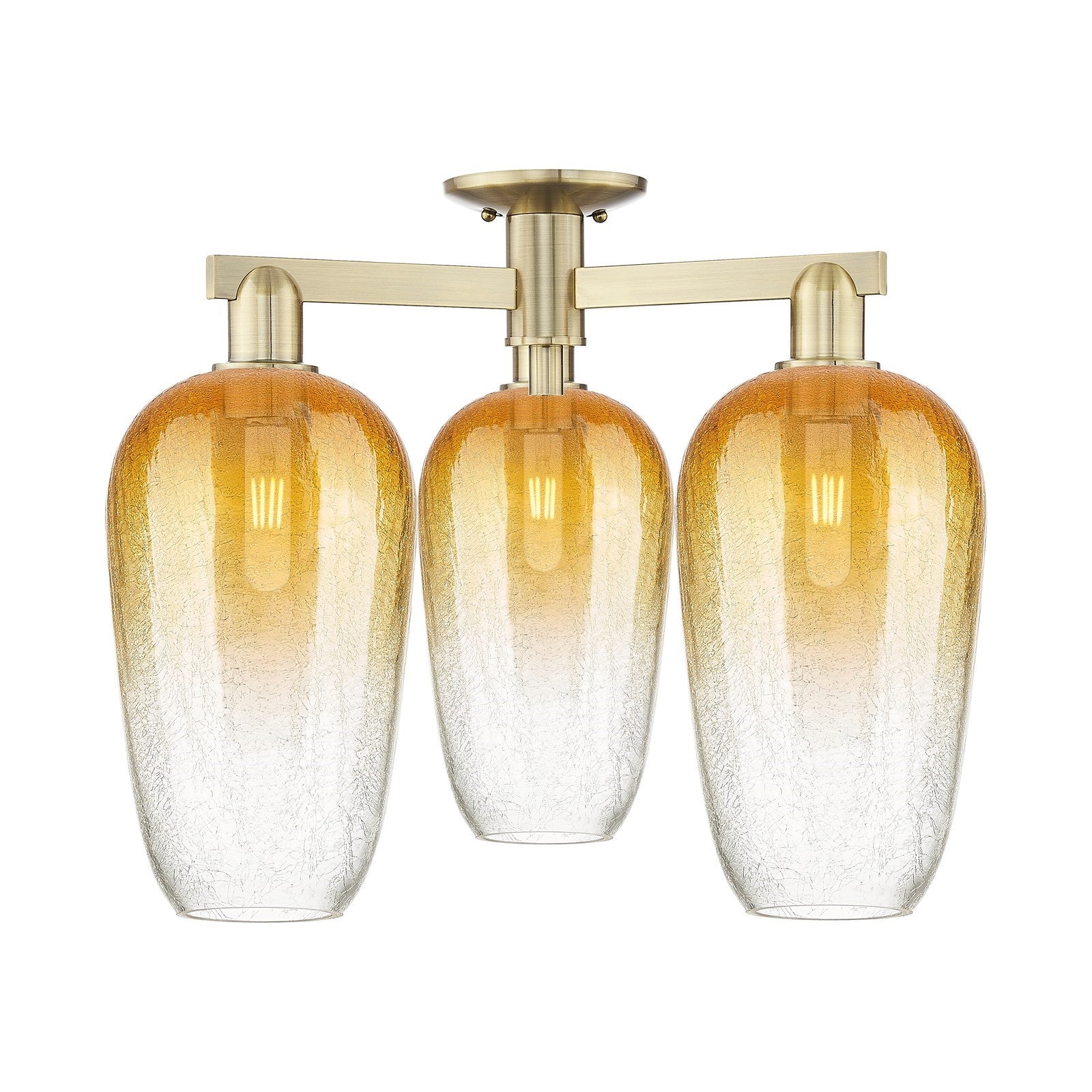 Innovations Brookhaven Flute 24.5in 3-Light Semi-Flush Mount | Industrial Antique Brass Steel and Amber Glass | Damp-Rated | Model 716-3F-AB-G484-7AM