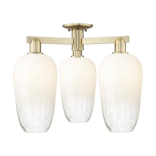Innovations Brookhaven Flute 24.5in 3-Light Semi-Flush Mount | Industrial Antique Brass Steel and Opal Glass | Living Room & | Model 716-3F-AB-G484-7OP