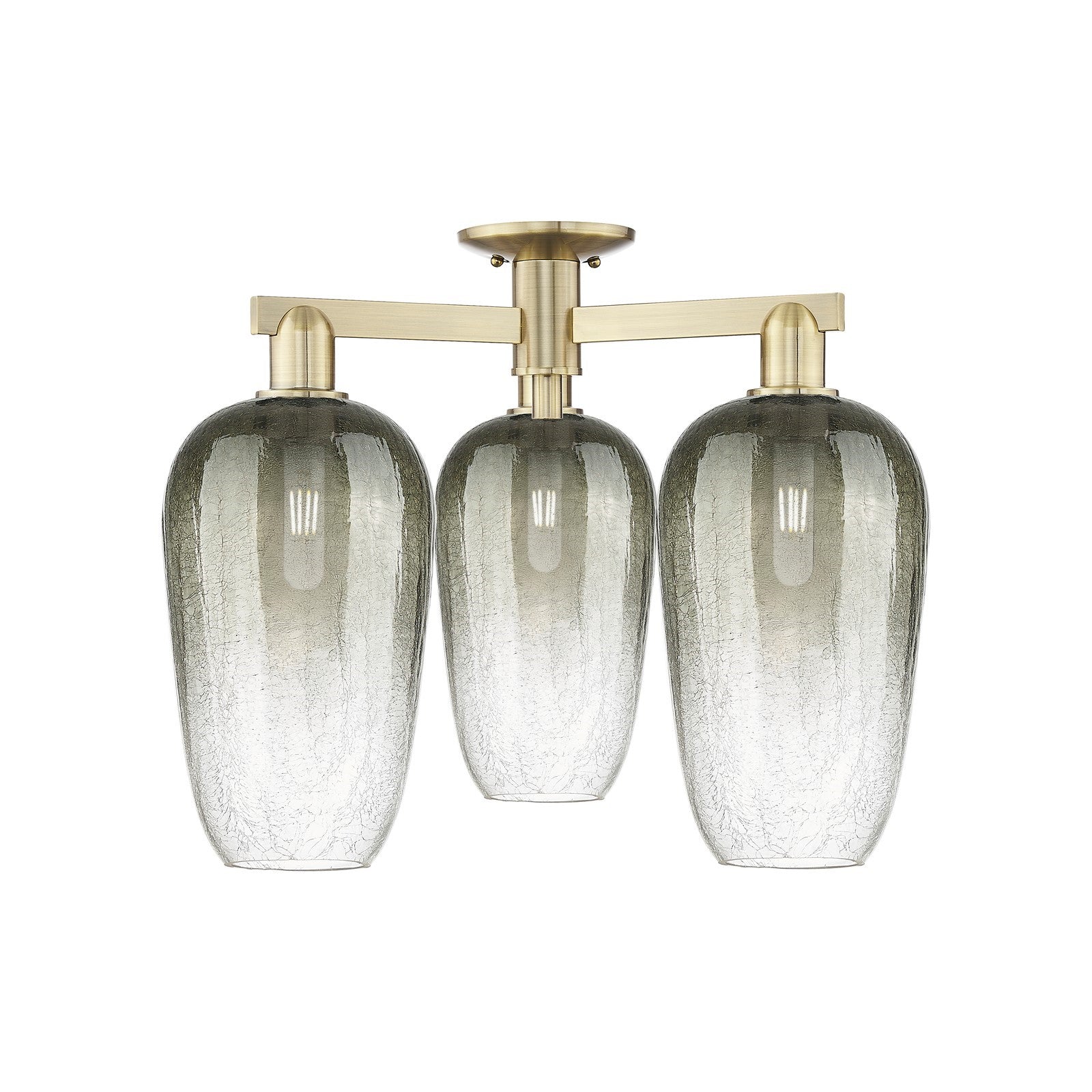 Innovations Brookhaven Flute 24.5in 3-Light Semi-Flush Mount | Industrial Antique Brass Steel and Slate Glass | Damp-Rated | Model 716-3F-AB-G484-7SL