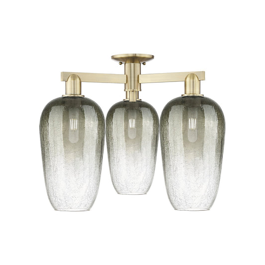 Innovations Brookhaven Flute 24.5in 3-Light Semi-Flush Mount | Industrial Antique Brass Steel and Slate Glass | Damp-Rated | Model 716-3F-AB-G484-7SL