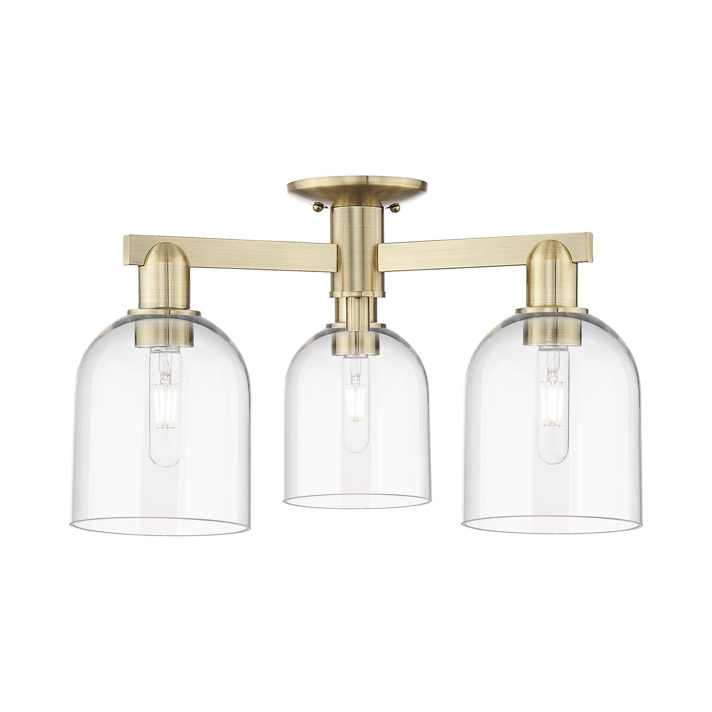 Innovations Bella 23in 3-Light Semi-Flush Mount | Industrial Antique Brass and Clear Glass | Entryway & Hallway | 23 x 23 x | Model 716-3F-AB-G558-6CL
