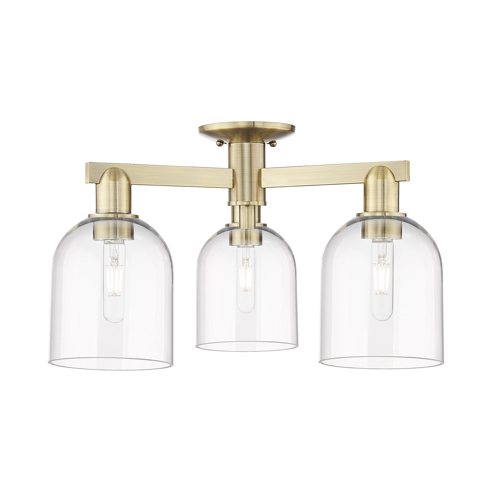 Innovations Bella 23in 3-Light Semi-Flush Mount | Industrial Antique Brass and Clear Glass | Entryway & Hallway | 23 x 23 x | Model 716-3F-AB-G558-6CL