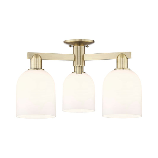 Innovations Bella 23in 3-Light Semi-Flush Mount | Industrial Antique Brass Steel and White Glass | Kitchen & Hallway | 23 x 23 | Model 716-3F-AB-G558-6GWH