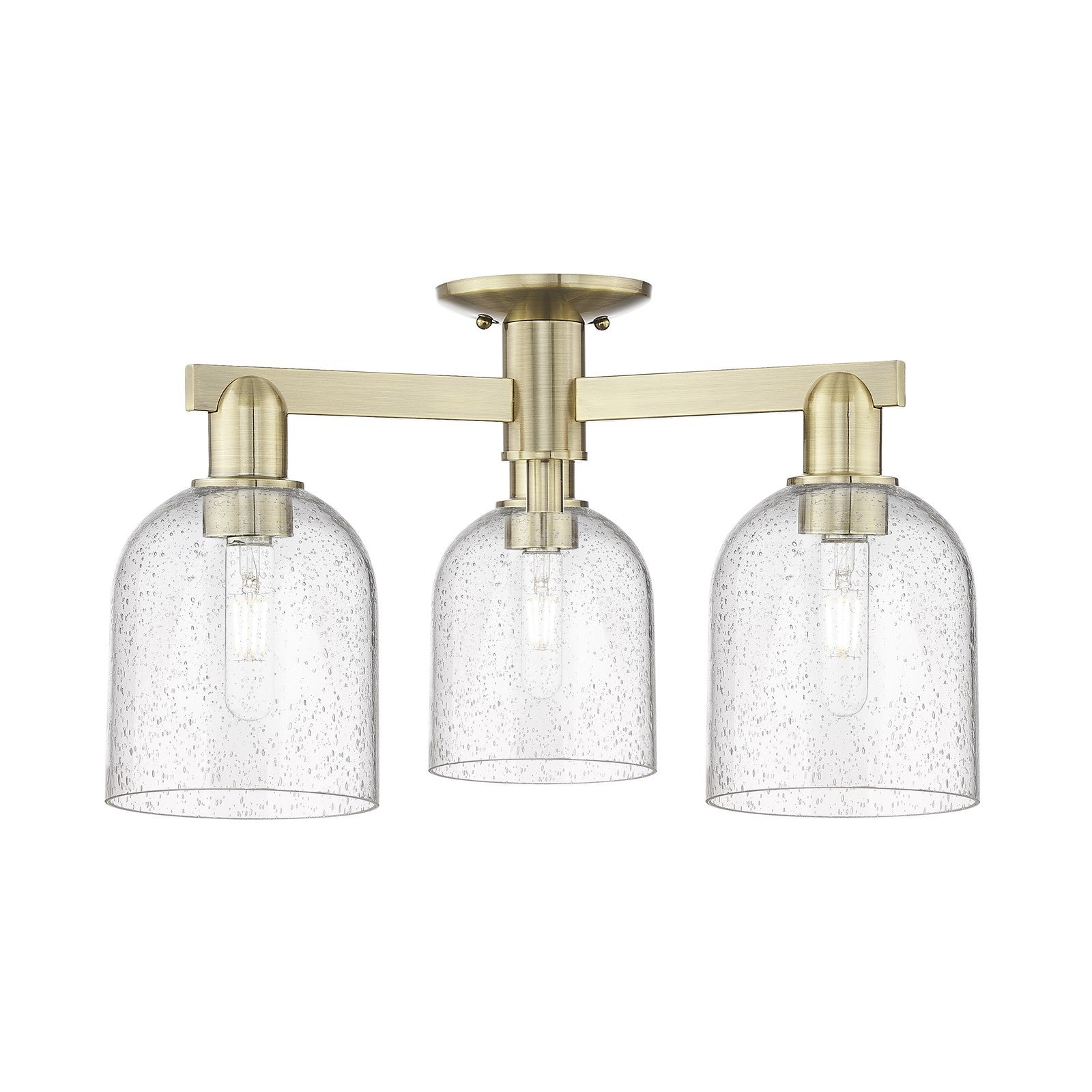 Innovations Bella 23in 3-Light Semi-Flush Mount | Industrial Antique Brass Steel and Seedy Glass | Living Room & Dining Room | Model 716-3F-AB-G558-6SDY